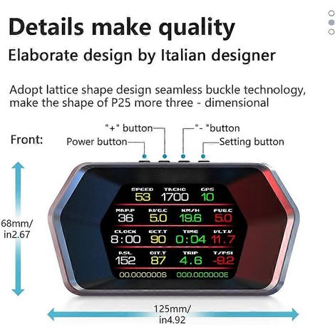 P17 HUD Head Up Display Car Display OBD2 GPS Car Computer Digital Speedometer Voltage Water Oil Temp Gauge (1/5)