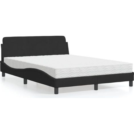 Bett mit Matratze "Dover" Schwarz 140x190 cm Samt (1/5)