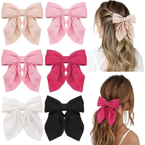 6-teiliges Haaraccessoire-Set für Damen, bestehend aus Schleifen, Haarspangen mit Schleifen, Haaraccessoires aus seidigem Satin mit Schleifen und rosa Haarbändern. (1/3)