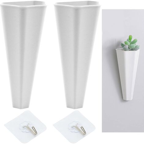 Lot de 2 Blanc Suspendu Jardinière Pots Fleurs Vases Mini Géométrique Succulent Planter Vase Fleur Artificielle pour Décoration Murale Plantes (1/5)