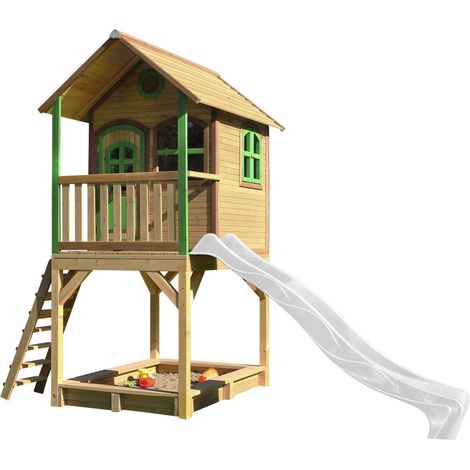 Axi Sarah Maison Enfant Avec Bac À Sable & Toboggan Blanc  Aire De Jeux Pour L'Extérieur En Marron & Vert  Maisonnette / Cabane De Jeu En Bois Fsc
