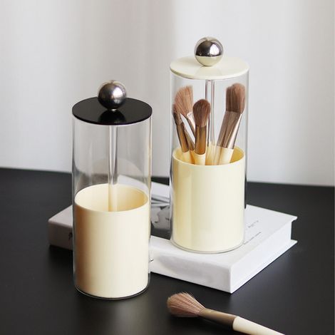 Runde Aufbewahrungsbox im nordischen Stil, verstellbar und staubdicht, für Make-up-Stifte, ideal für Eingangsbereich und Schlafzimmer, mit milchig-weißem Deckel. (1/4)