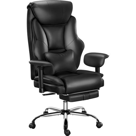 WOLTU Office Chair with Headrest/Lumbar Cushion/Retractable Footrest/Adjustable Armrests/Backrest Executive PU Seat Upholstery, Black