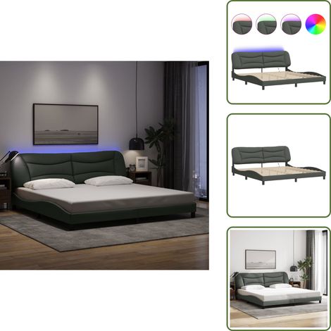 Cadre de lit avec LED sans matelas gris foncé 200x200 cm tissu - Cadre De Lit - Lit Avec Led - Lit Design - Lit Moderne - Lit Gris (1/5)