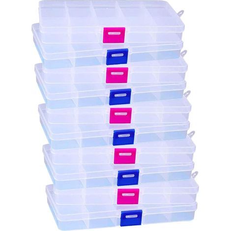 10 Grids Clear Plastic Storage Box Jewelry Box Multipurpose Container with Adjustable Compartment Dividers Organizer Box Storage Containers, 10 Pcs (1/5)