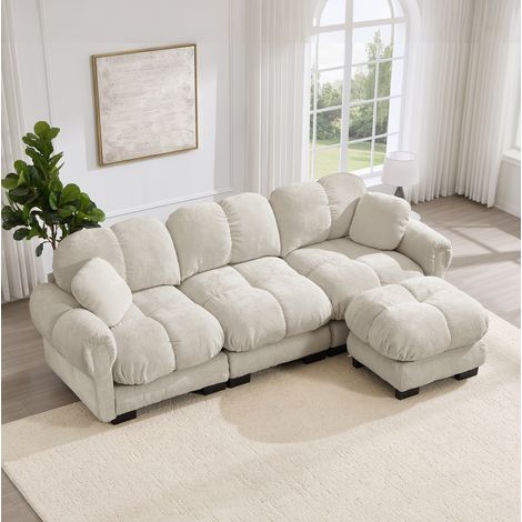 Sofá de esquina 3 plazas en L de chenilla, con chaise longue móvil, 260 x 149 x 90 cm OKMYHOME (1/5)