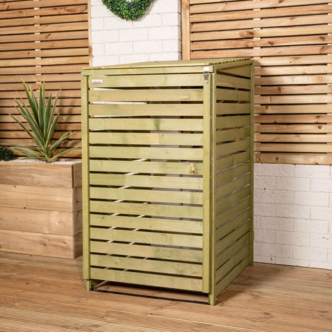 68cm x 1.2m Wooden Outdoor Garden Single Wheelie Bin Store Storage (1/5)