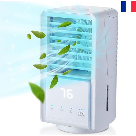 1 Climatiseur Portable 4 en 1, Silencieux 36–45 dB, avec Humidificateur 700 ml, Batterie 4000 mAh, pour Bureau et Chambre