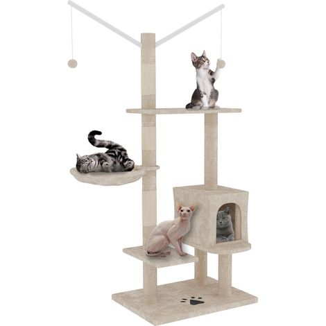 Albero per Gatto con Graffiatoio Cuccia Giocattolo Gatti Parco Giochi Tiragraffi in Sisal Naturale 130 x 60 x 35 cm (Colore Beige Birba 30059)
