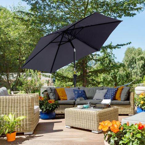 Outsunny Parasol droit parasol inclinable de jardin balcon terrasse manivelle toile polyester imperméabilisée haute densité 180 g/m² Ø2.6 x 2.35H m aluminium gris