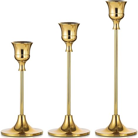 Bougeoir Chandelier 3 Pcs Rétro Métal Porte-Bougie Conique pour Mariage Noël aux Chandelles Dîner Banquet, Or Bougeoirs Porte-Bougies pour Salle À Manger Salon d'anniversaire Décor À Maison (1/5)