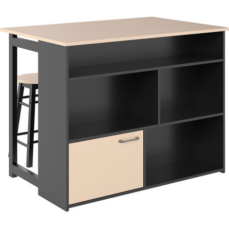 Set de bar de 3 piezas negro con mesa plegable y taburetes, mesa de cocina con almacenaje (1/5)