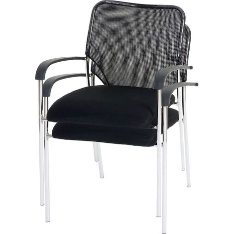 HHG – Lot de 2 chaises empilables en tissu noir – Dossier ergonomique – Hauteur d'assise 45 cm – Protection sol incluse