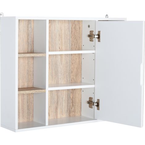 HOMCOM Armadietto con Specchio in Truciolato e MDF Bianco e color Legno