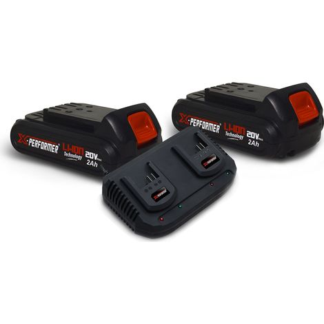 Pack 2 Batteries CONCEPT 20V Lithium 2 Ah pour la gamme d'outils Electro-portatifs X-PERFORMER + Double Chargeur