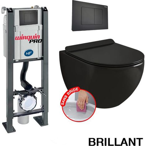 Pack Complet WC Sans Bride Bati Autoportant + Cuvette Noir