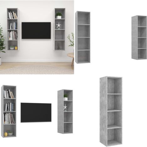 TV-Wandschränke 2 Stk. Betongrau Holzwerkstoff - Wandregal - Holzwerkstoff (1/5)
