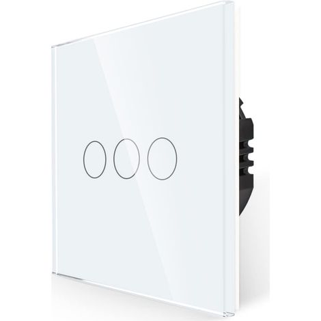 Interrupteur tactile, pas de fil neutre requis, triple interrupteur tactile blanc avec rétroéclairage LED, interrupteur mural 3 voies 1 sens et plaque en verre sans vis, 500W, AC 240V (1/5)