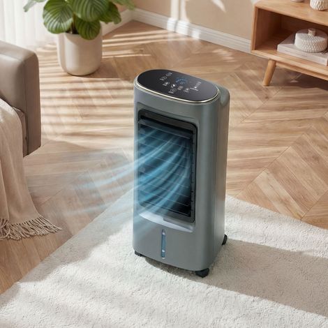 4-in-1 Mobiler Luftkühler, Luftbefeuchter, Luftreiniger, Ventilator, 90°-Oszillation, 4 Geschwindigkeitsstufen, 3 Modi, Grau