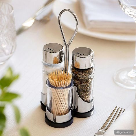 DanDiBo Menage Salz und Pfefferstreuer Set Zahnstocher Salzstreuer Pfeffestreuer Klein Edelstahl Glas (1/5)