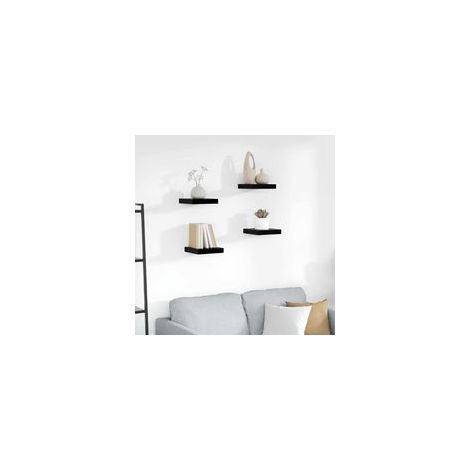 Mensole sospese, set da 4, nero lucido, 23 x 23,5 x 3,8 cm, MDF-Crezuo