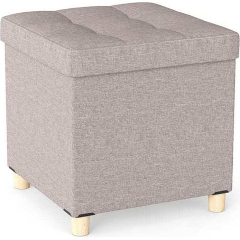 Montage Facile Pouf Coffre de Rangement Repose-Pieds 55L avec Plateau Amovible et Assise Rembourrée en Lin Beige (1/5)