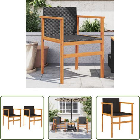 Gartenmöbel - Gartenstühle 2 Stk. Schwarz Poly Rattan und Massivholz (1/5)