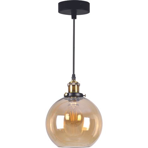 Suspension Irwin verre ambre noir laiton E27 Polux (1/5)