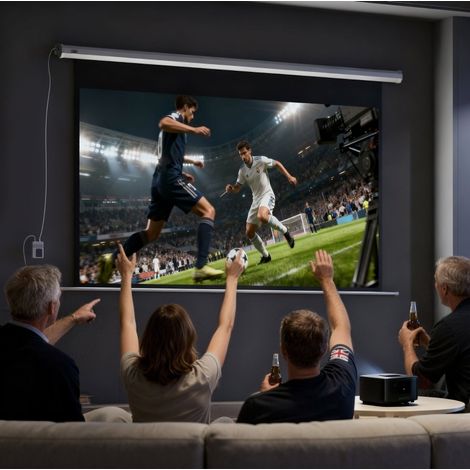 Schermo di proiezione motorizzato 100 pollici 16:9 con telecomando, bianco OKMYHOME (1/5)