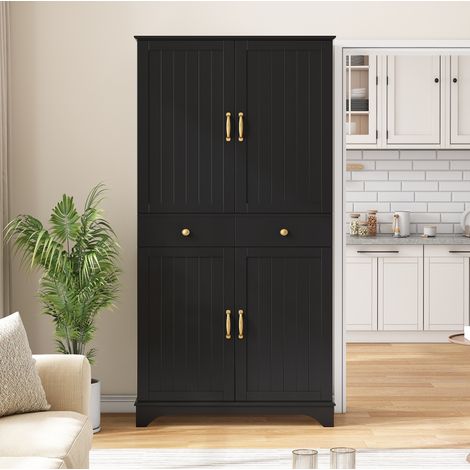 Vitrina alta 77/40/181 cm en negro con estantes regulables y cajones, diseño moderno y versátil (1/5)
