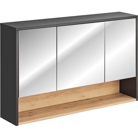 Ac-Deco – Armoire murale de salle de bain 120 x 25 x 75 cm – 2 étagères – Miroirs avec fermeture amortie – Design moderne en bois MDF gris cosmos (1/5)