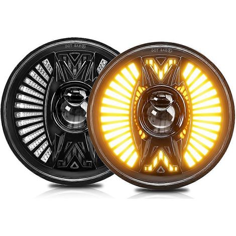 Runder 7-Zoll-LED-Scheinwerfer mit LED-Lichtleiste, Fern-/Abblendlicht, Tagfahrlicht (DRL), H4-Arbeitsscheinwerfer für Lkw, SUVs und ATVs, weißes und gelbes Licht (1/5)