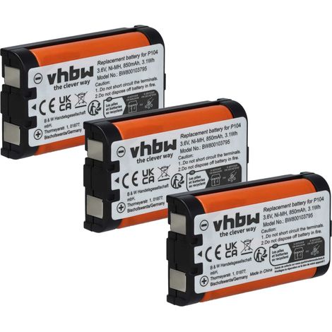 vhbw 3x Akku Ersatz für 23-968, 43-9024, 43-9025, 43-9026, 43-9030, 43-9031, ATEL0006, GES-PC619 für schnurlos Festnetz Telefon (850 mAh, 3,6 V, NiMH) (1/5)