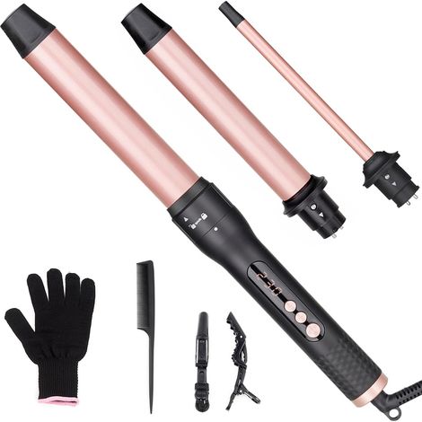 3 in 1 Curling Iron Set, 9-32 mm Interchangeable Hair Curler  Ceramic curling iron set with 10 temperature settings to create small big waves, hair curler with glove (1/5)