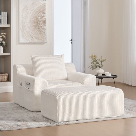 Sofá 147x110x67 cm pana beige — sillón grande con reposapiés y bolsillos laterales (1/5)