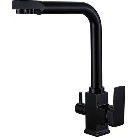 Grifo de cocina negro robusto con giro de 360°, manguera flexible de 60 cm y acabado en latón. (1/4)