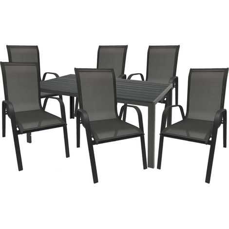 Gartengarnitur 7-teilig 180x90cm Anthrazit/Schwarz Non-Wood-M691854+6xMMC330866GS (1/4)