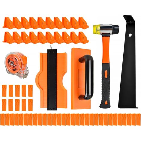 outils pour plancher de vinyle avec entretoises, blocs de frappe, barre de traction robuste, maillet double face renforcé avec poignée souple antidérapante (ensemble de 65 pièces) (1/5)