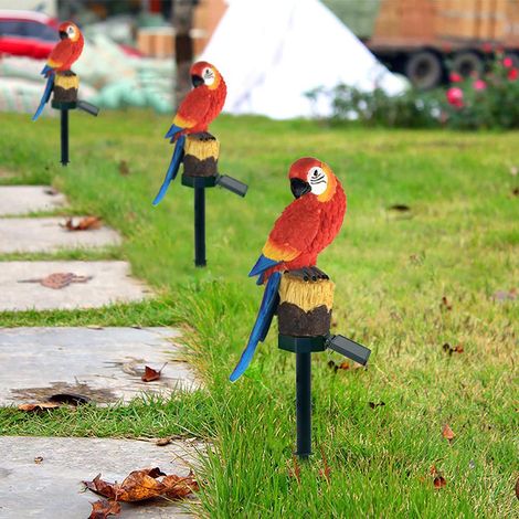 Lámpara solar LED para jardín con diseño de loro, resina natural, batería de 6 a 8 horas de duración, resistente al agua, fácil instalación, ideal para decoración de exteriores. (1/3)