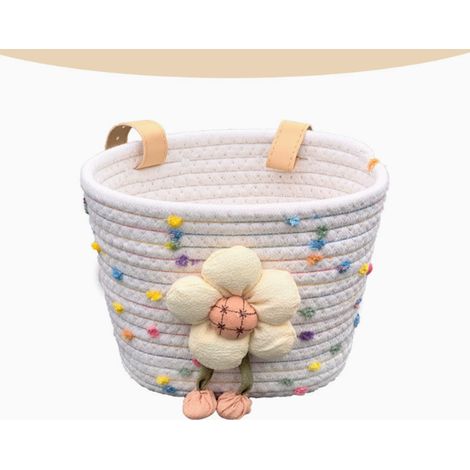 Hrippy Panier de vélo tressé en corde de coton, panier de rangement pour guidon, jolis accessoires pour vélo, scooter, vélo pour enfants, draisienne,blanc