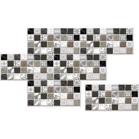 6 Stück graue Mosaik-Aufkleber 30x15cm für Fliesen – wasserfeste Klebefolien für Küche und Bad, Wanddekoration
