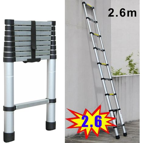 Aluminum Ladders Extendable Telescopic 8.5FT/ 2.6M Ladder Heavy-Duty Multi Purpose Straight Attic Loft Ladder Portable Folding (1/4)