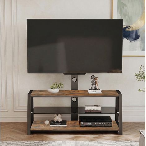 Meuble TV 116x42x125 cm marron en MDF et métal avec support TV orientable et rangement (1/5)