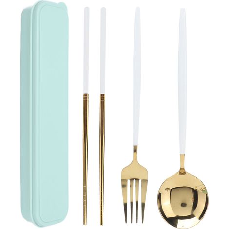 Couvert en acier inoxydable, cuillère et baguettes portables, argent, pour étudiants, bureau, voyage, extérieur (1/5)