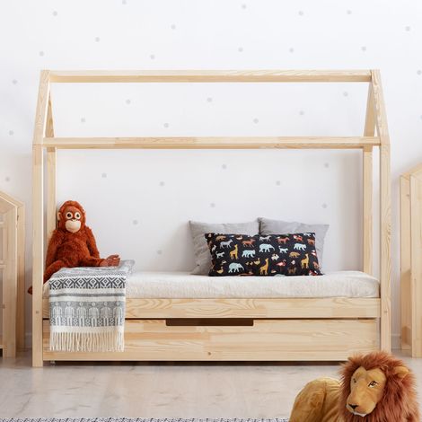 Lit cabane 70x140 sommier et tiroir inclus Célestine Bois