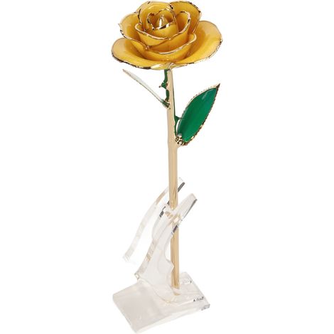 Rose 24 carats doré à l'or rose véritable, décoration avec support, ornement pour mariage anniversaire jaune (1/5)