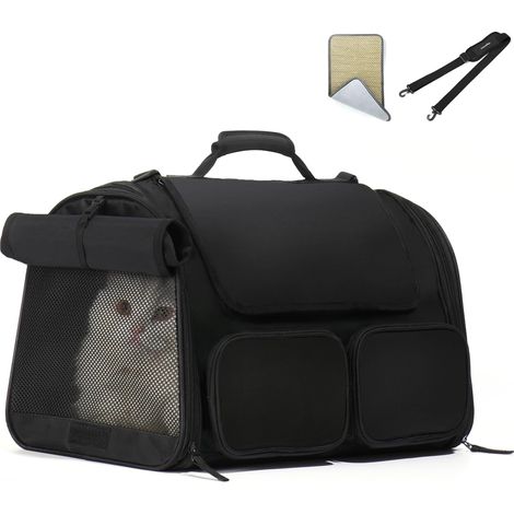 Sac de Transport pour Animaux Chat Chien, Transporteur Souple et Pliable pour Voyage et Avion, Respirant avec Maille Anti-Griffe