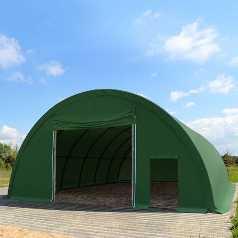 Extra stabile Rundbogenhalle 9,15m x 20m x 4,5m - Beinabstand 1m - Belastbarkeit  100 kg - PRIMEtex 2300 PVC Plane, dunkelgrün