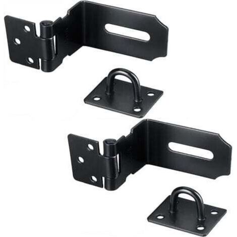 90 Degrés Loquet de porte en acier inoxydable , 5 Inch Loquet de Sécurité à Moraillon de sécurité Verrou Porte Fermoir de Cadenas pour chambre à coucher, garage, fenêtre noir