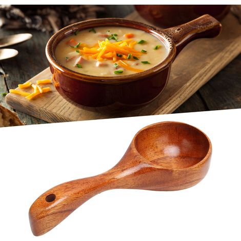 Cuillère à Porridge en Bois avec Manche Confortable et Surface Lisse, Louche en Bois pour Cuisine Maison ou Restaurant (1/5)